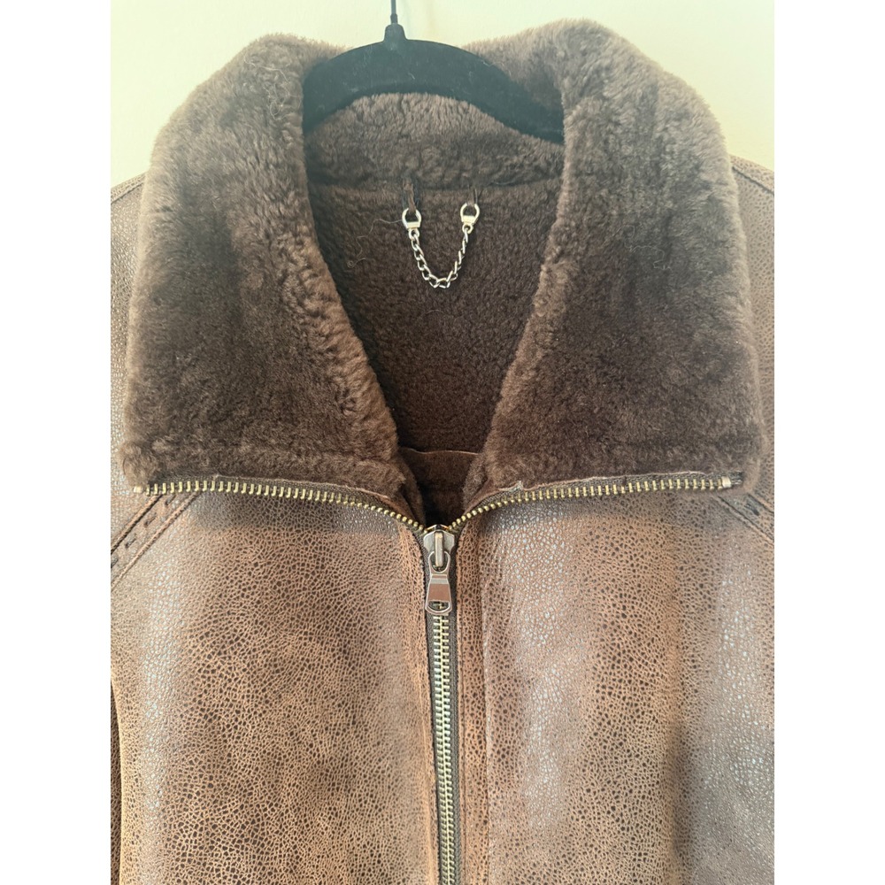 Overland Shearling-Lined Leather Bomber Jacket Size L  "Like New"   Perfect - Picture 3 of 6